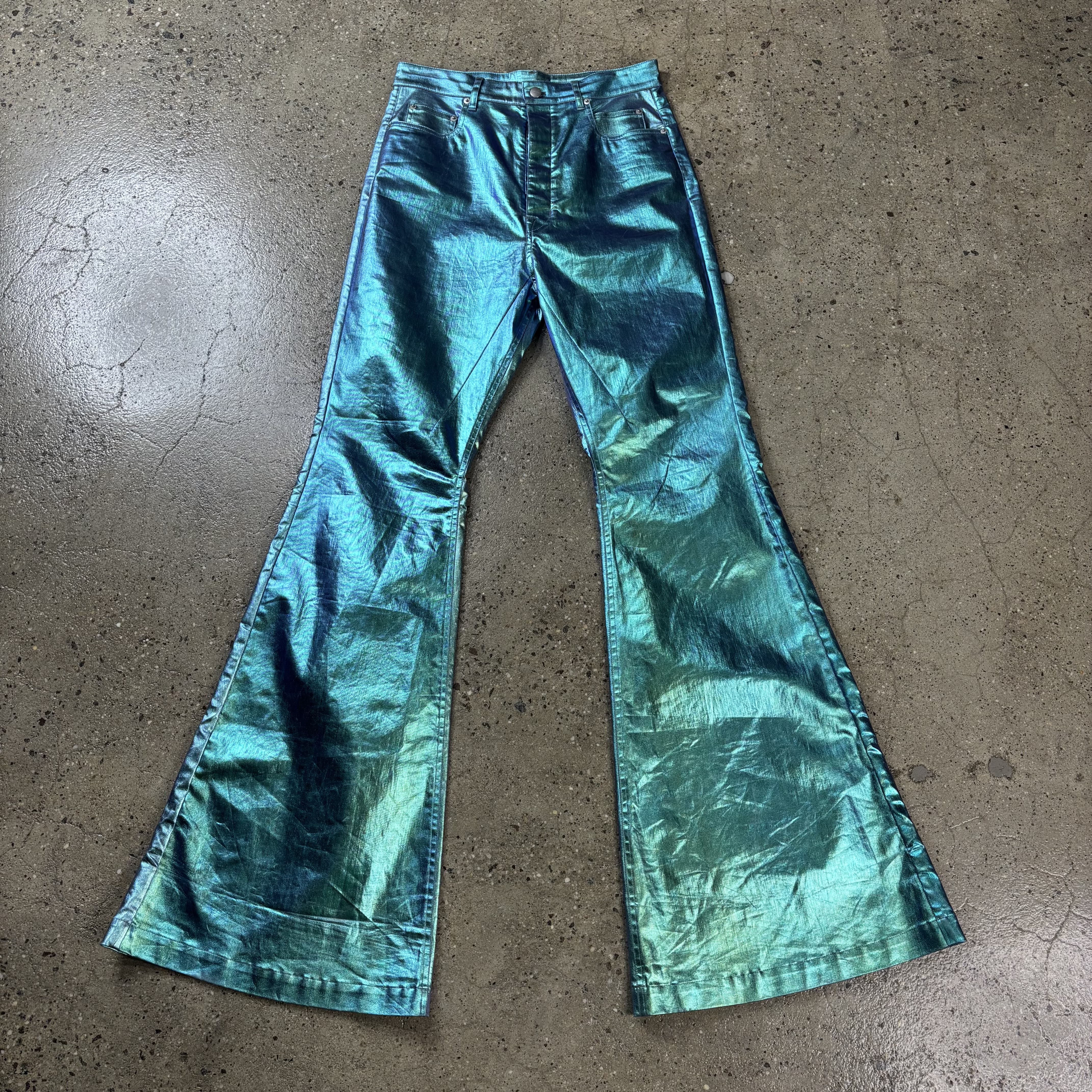 "Edfu" Iridescent Flared Bolan Denim 