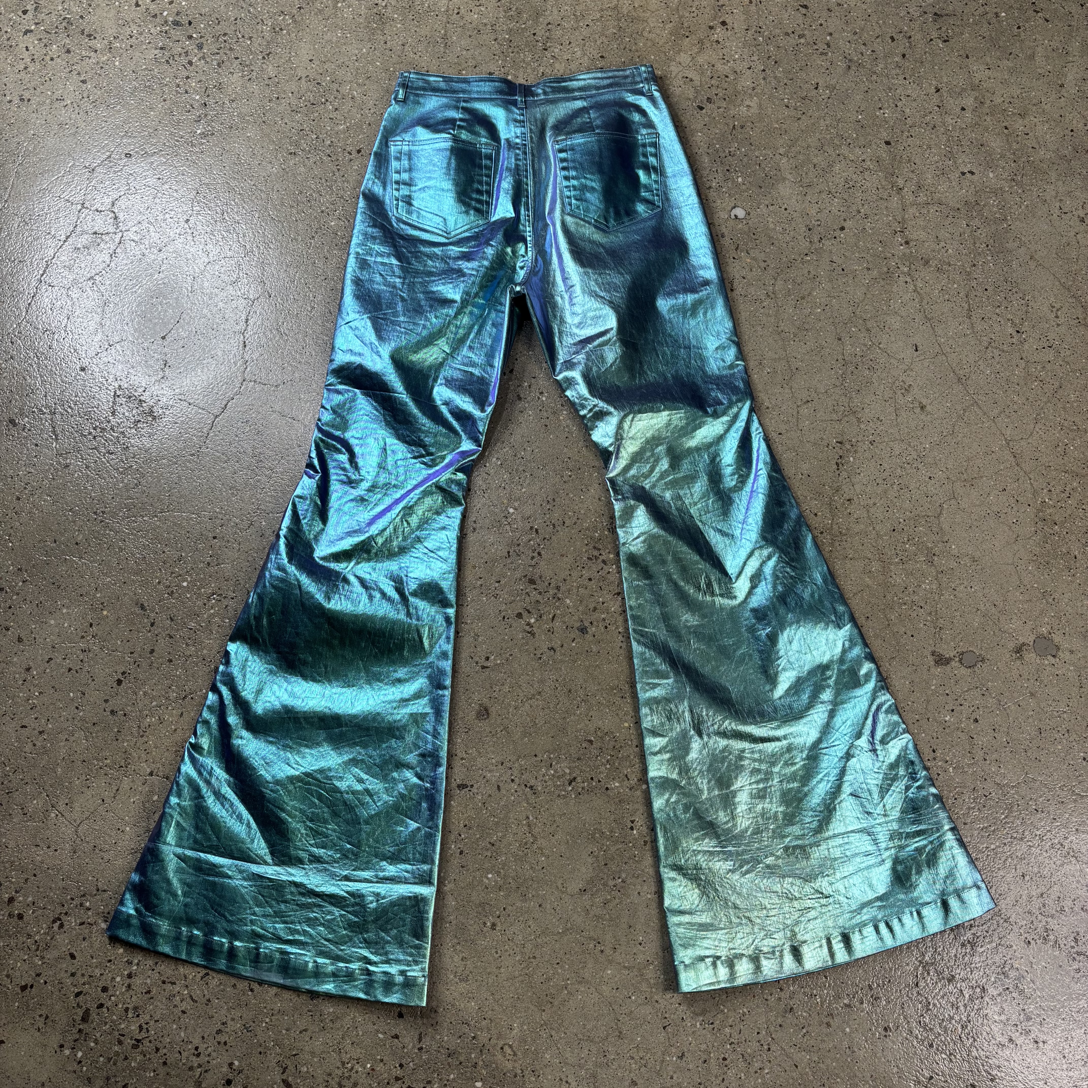 Rick Owens "Edfu" Iridescent Flared Bolan Denim - View 2