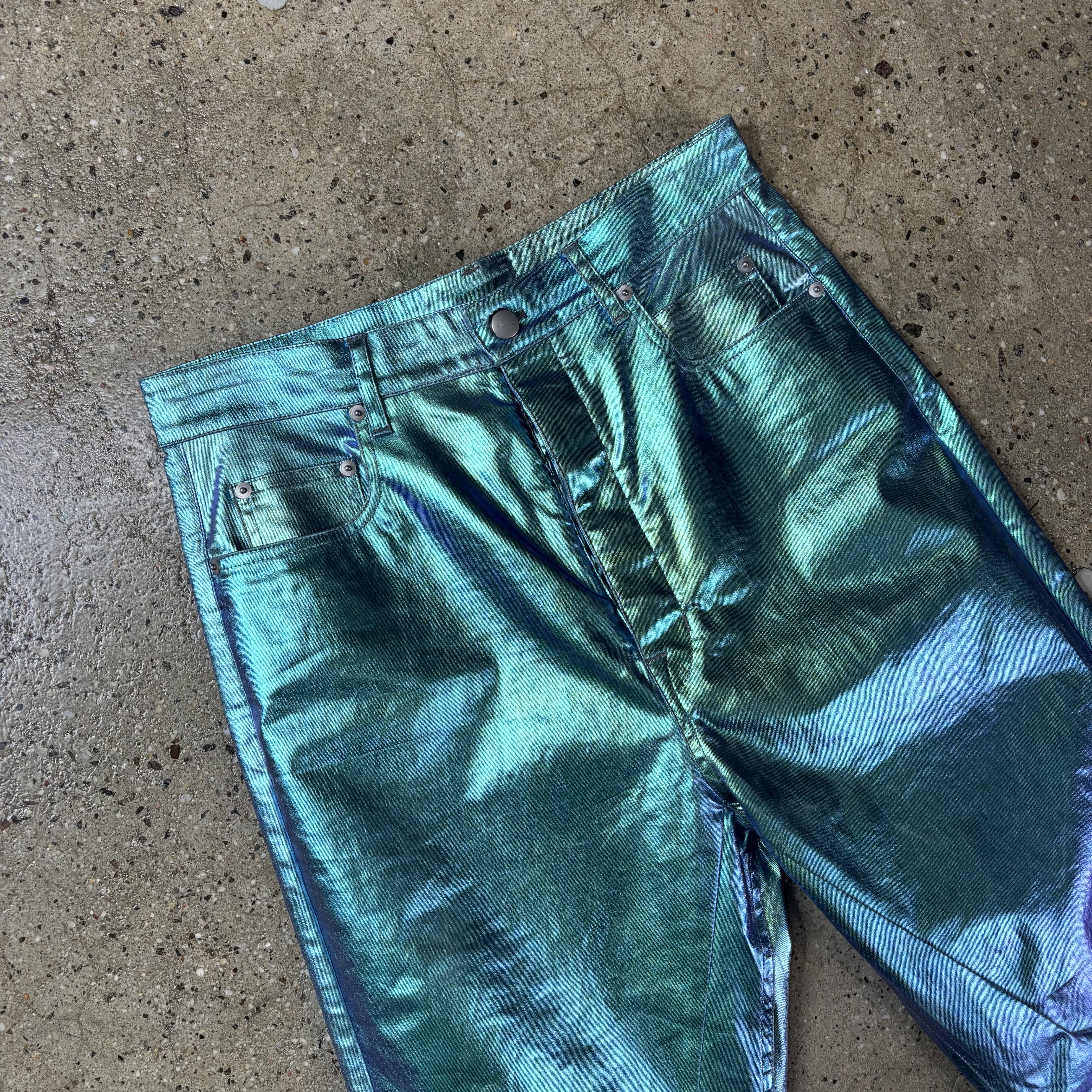 Rick Owens "Edfu" Iridescent Flared Bolan Denim - View 3