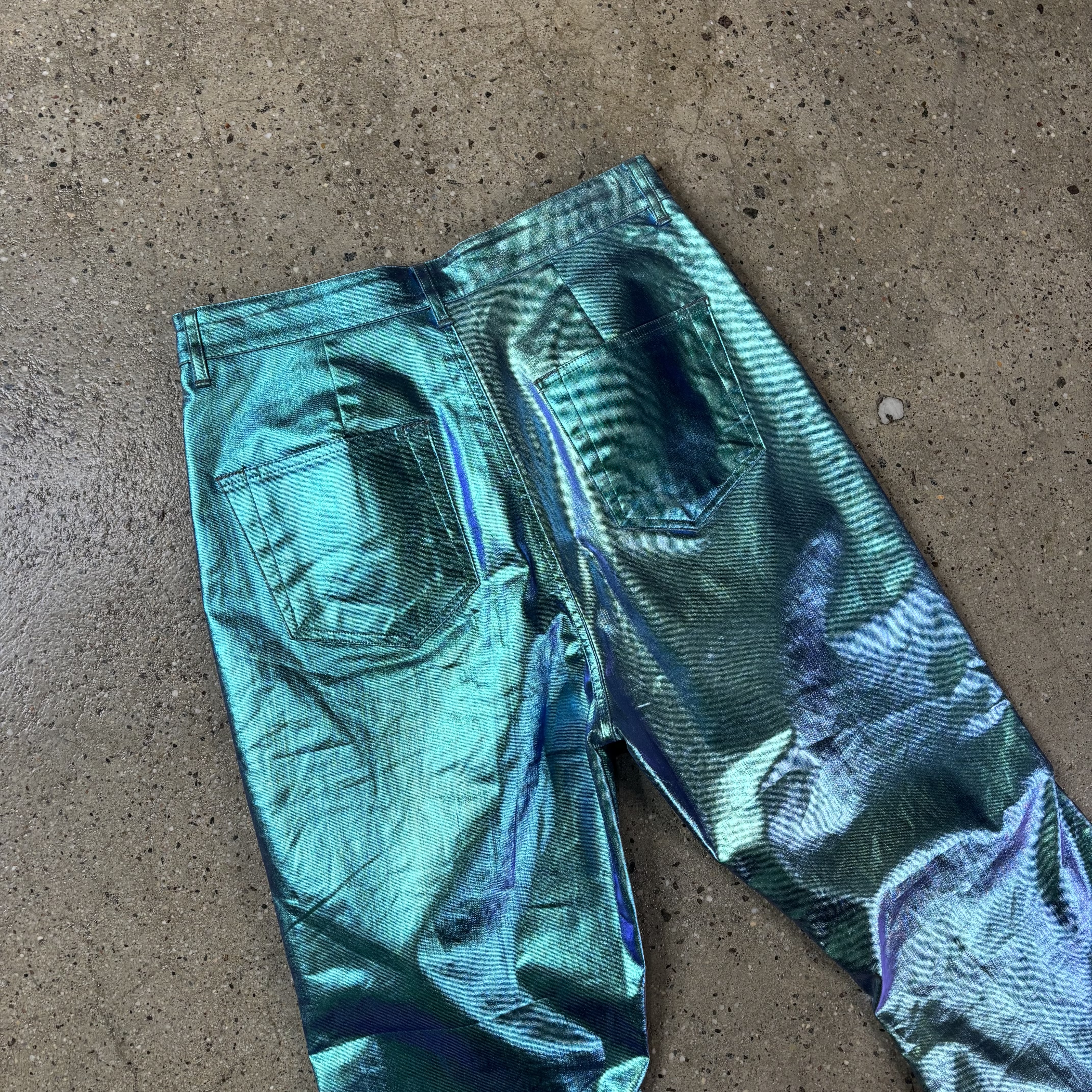 Rick Owens "Edfu" Iridescent Flared Bolan Denim - View 7